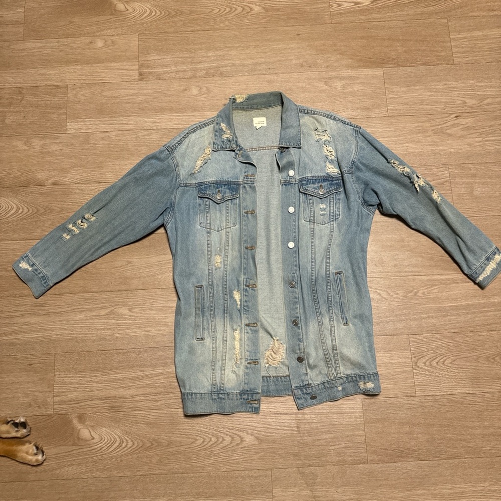 Fashion Nova Light Blue Distressed Jean Jacket